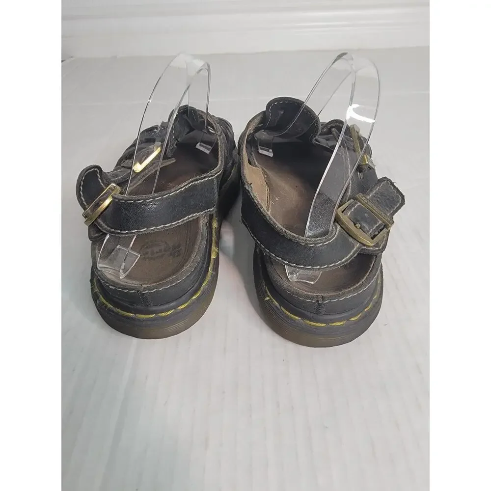DR MARTENS Y2K Vtg UK 10 Black Distressed Leather Fisherman Sandals England